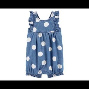 Carter’s Baby Girls Polka Dot Chambray Romper Size 6 Months